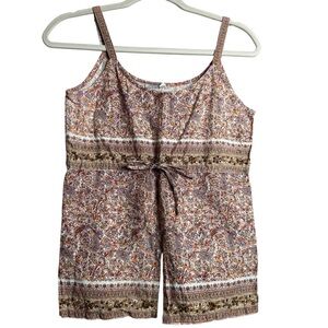 Cute brown floral beaded Y2K Tank top made in India size XS Boho Belly Slit A12